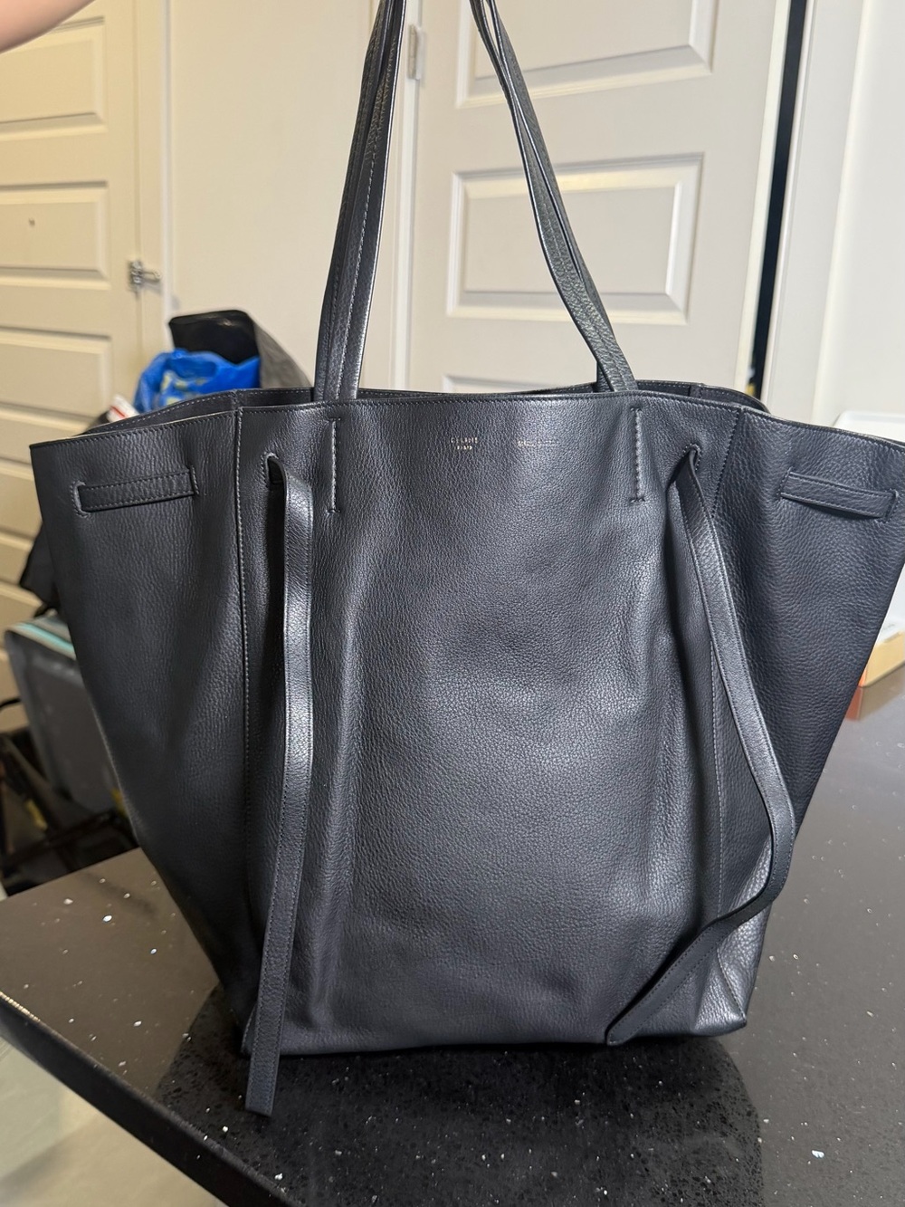 Celine Phantom Cabas Belt Black Leather Tote
